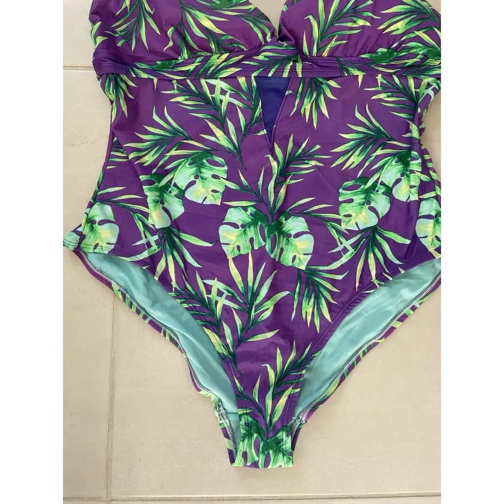 Adore Me Swim One Piece Swimsuit Nayla Palm Leaf Print Swimwear Summer